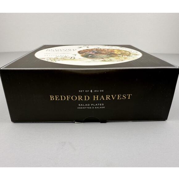 Pottery Barn Bedford Harvest Salad Plates Set of 4 Turkey Thanksgiving Fall - Picture 9 of 10